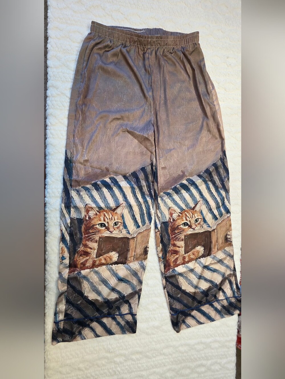 Cat Reading Book Pajama Pants Size L Artsy Novelty Bookish Lounge Pants